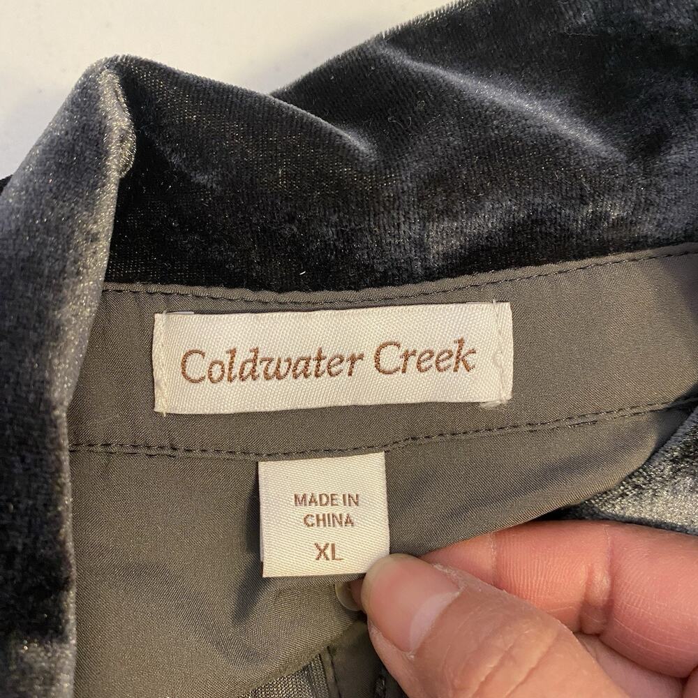 Coldwater Creek Top Women's XL Olive Velour Collared Tunic Long Sleeve Soft - Picture 4 of 10